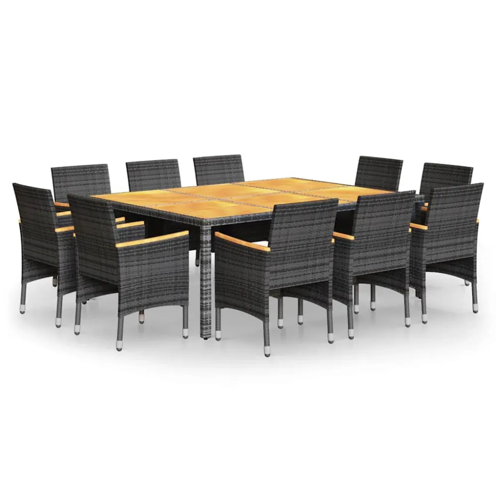 Conjunto de Jantar para 11 pcs conjunto de jantar para jardim vime PE cinzento
