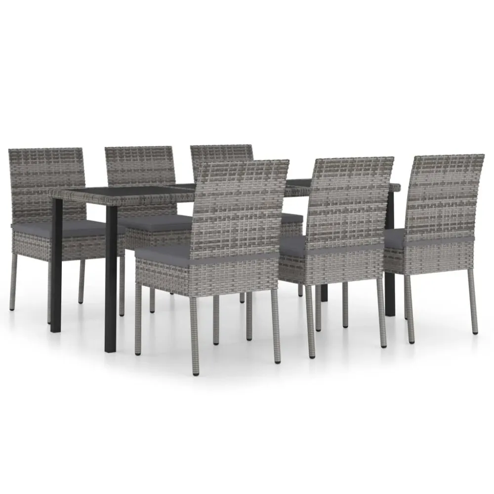 Conjunto de Jantar para 7 pcs conjunto de jantar para jardim vime PE cinzento