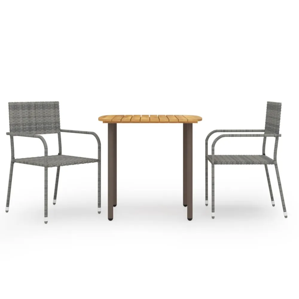 Conjunto de Jantar para 3 pcs conjunto de jantar para jardim vime PE cinzento