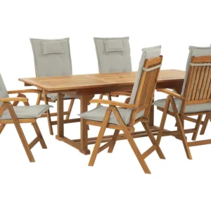 Conjunto de jardim com 6 lugares em madeira de acácia e almofadas taupe JAVA com Almofadas Incluídas