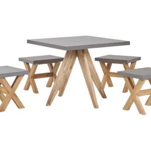 Conjunto de jardim com mesa 90 x 90 cm e 4 bancos em cinzento OLBIA em Alumínio e Vidro