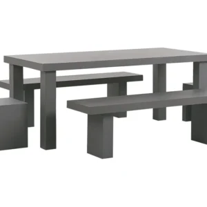 Conjunto de jardim de 6 lugares em betão cinzento com 2 bancos em T e 2 banquetas TARANTO | Confortável | Durável