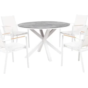 Conjunto de Madeira Maciç Conjunto refeições jardim 4 lugares em alumínio com efeito mármore branco MALETTO/BUSSETO