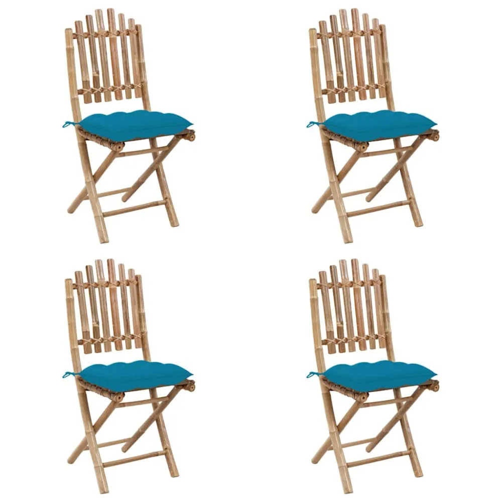 Conjunto de Madeira Maciç 5 pcs conj. de jantar dobrável com almofadões para exterior bambu