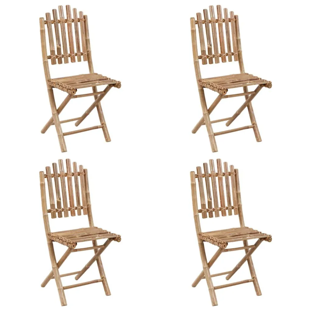 Conjunto de Madeira Maciç 5 pcs conj. de jantar dobrável com almofadões para exterior bambu