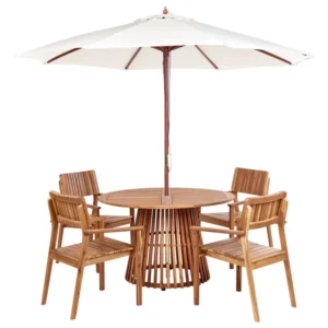 Conjunto Modular para Conjunto de refeições de jardim 4 lugares em madeira de acácia clara com guarda-sol (12 opções) AGELLO
