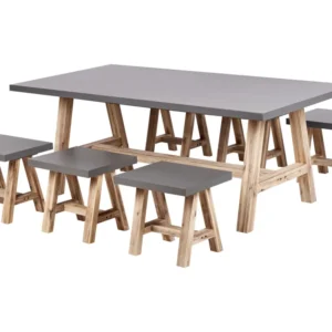 Conjunto Premium de Conjunto de jardim 6 lugares com bancos em betão cinzento TONNARE