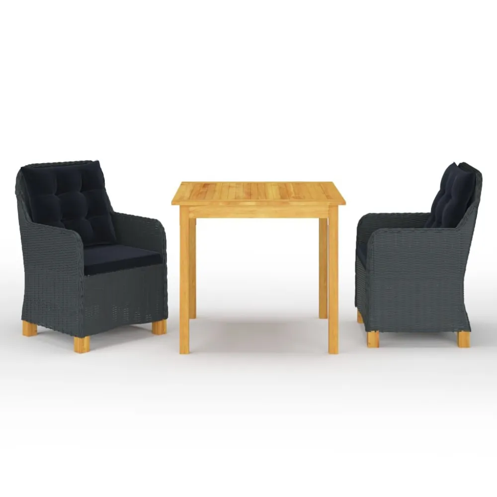 Conjunto Premium de 3 pcs conjunto de jantar para jardim cinzento-escuro