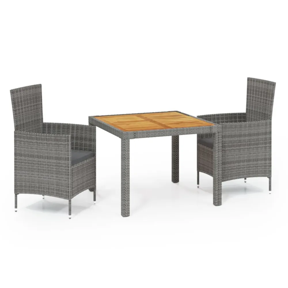 Conjunto de Rattan Sintético Conjunto jantar para exterior com almofadões 3 pcs vime cinzento