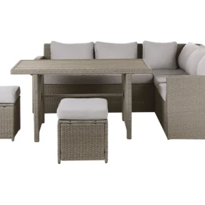 Conjunto de Rattan Sintético Conjunto de jardim em rattan taupe e almofadas cinzentas BARDI