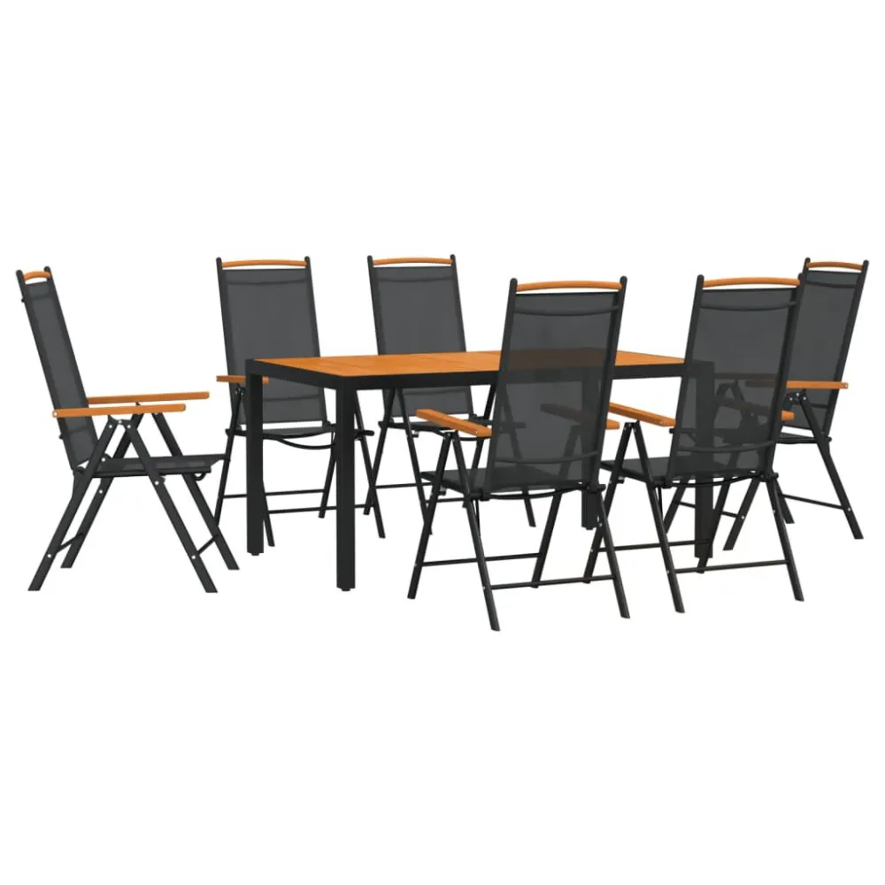 Conjunto de Rattan Sintético 7 pcs conjunto de jantar para jardim alumínio preto e castanho