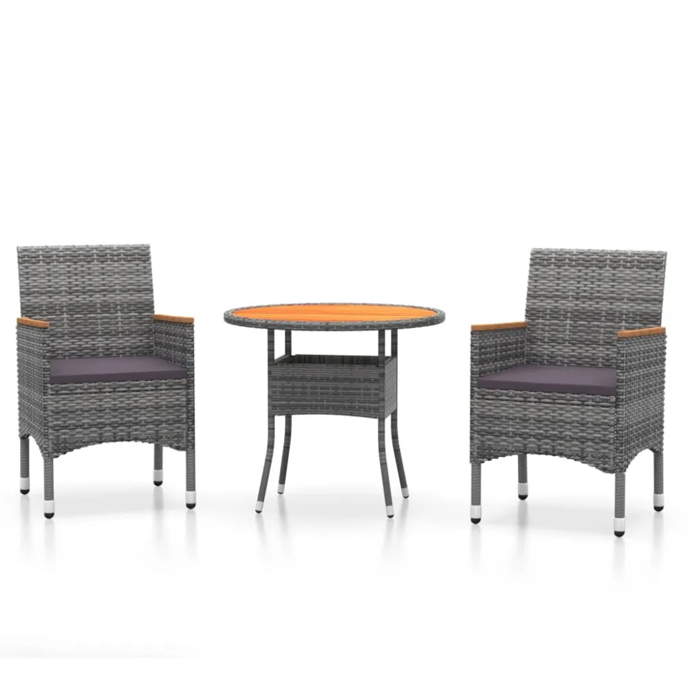 Conjunto de Rattan Sintético 3 pcs conjunto de jantar para jardim vime PE cinzento