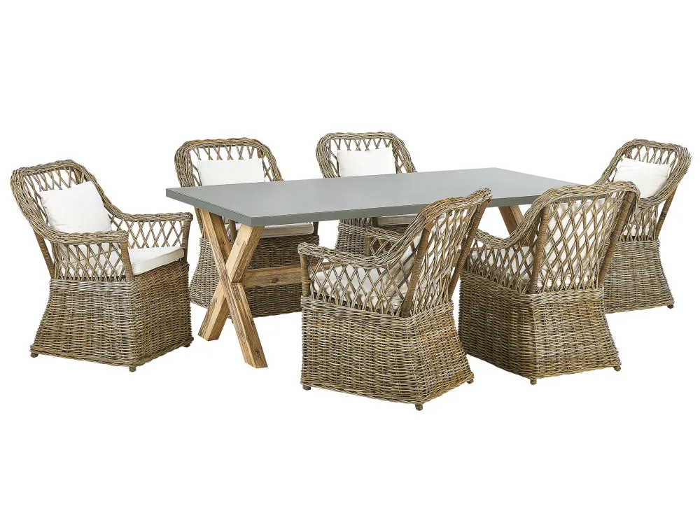 Conjunto de refeições de jardim de 6 lugares em rattan cor genuíno MAROS/OLBIA