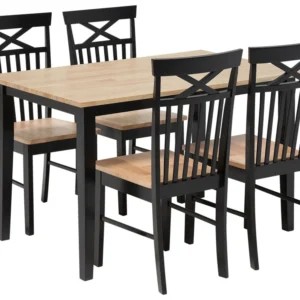 Conjunto de refeição 4 lugares em madeira castanha e preta HOUSTON Kit Completo com Almofadas