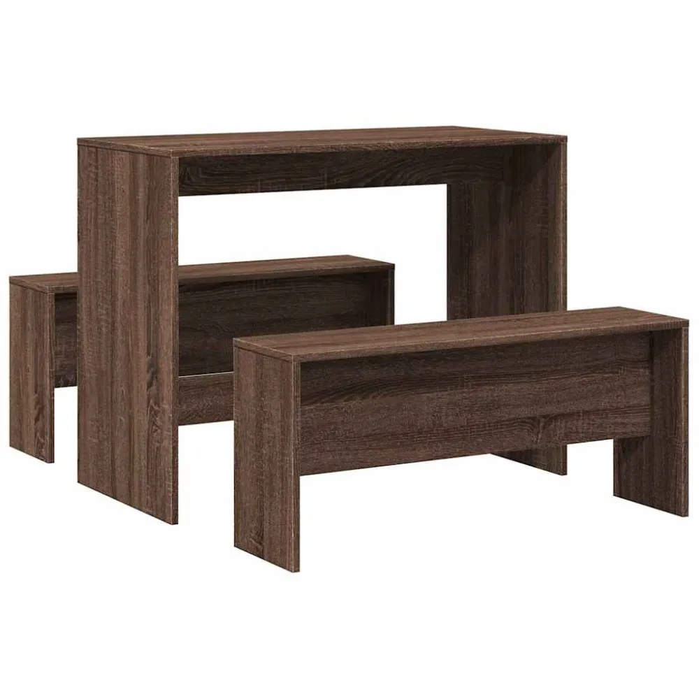 Conjunto de Relaxamento 3 pcs conj. mesa jantar/banco deriv. madeira carvalho castanho