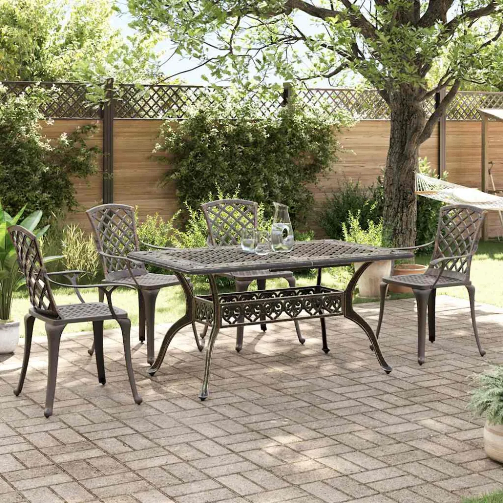 Conjunto de Relaxamento 5 pcs conjunto de jantar para jardim alumínio fundido bronzeado