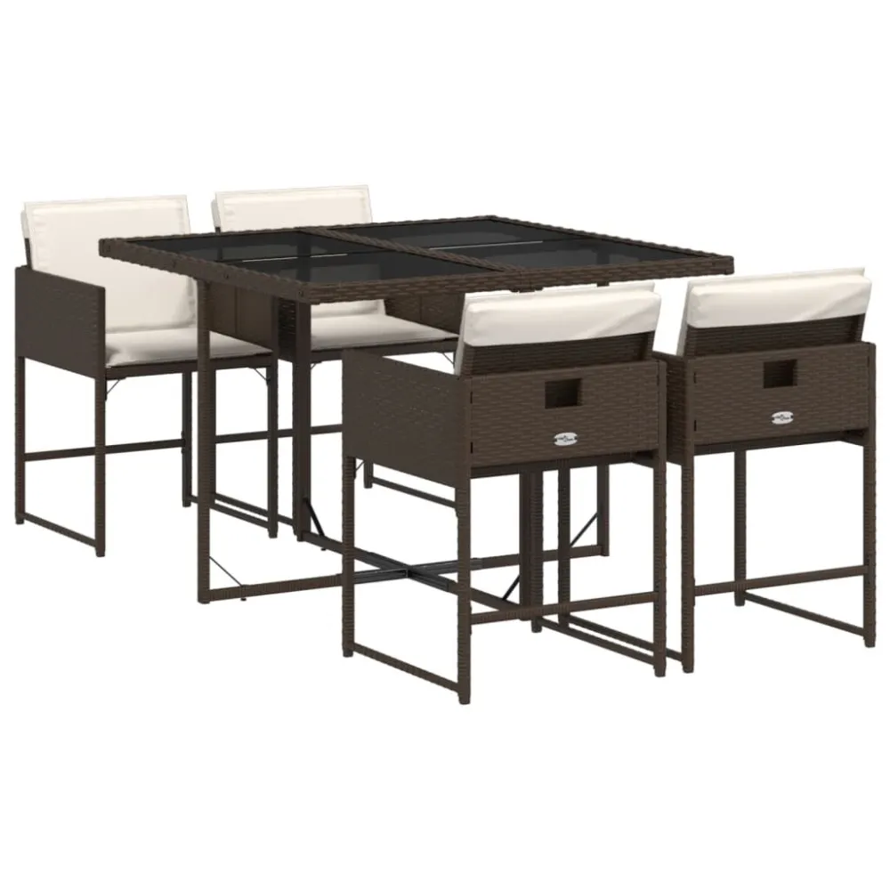 Conjunto de Relaxamento 5 pcs conjunto jantar para jardim com almofadões vime PE castanho