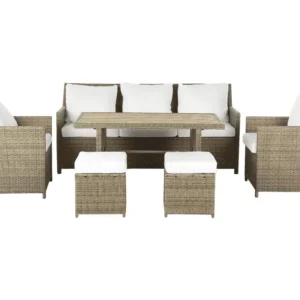 Design Ergonômico de Conjunto de jardim em rattan castanho dourado e almofadas brancas FONTI