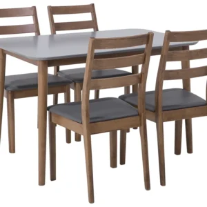 Design Ergonômico de Conjunto de refeição 4 pessoas em madeira escura e cinzento MODESTO