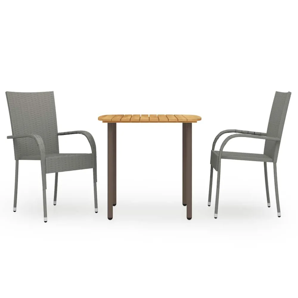 Design Ergonômico de 3 pcs conjunto de jantar para jardim vime PE cinzento