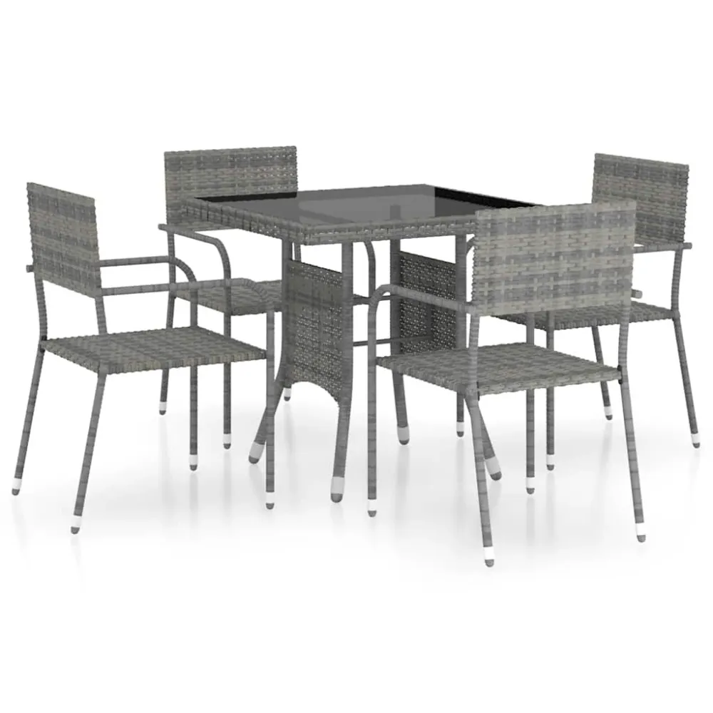 Design Ergonômico de 5 pcs conjunto de jantar para jardim vime PE cinzento