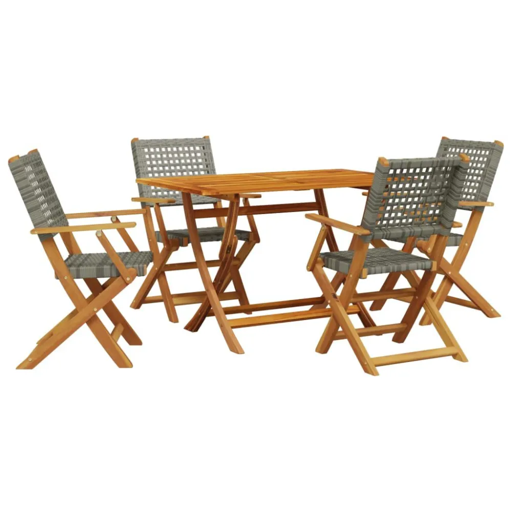 Design Ergonômico de 5 pcs conjunto de jantar para jardim vime PE/madeira maciç preto