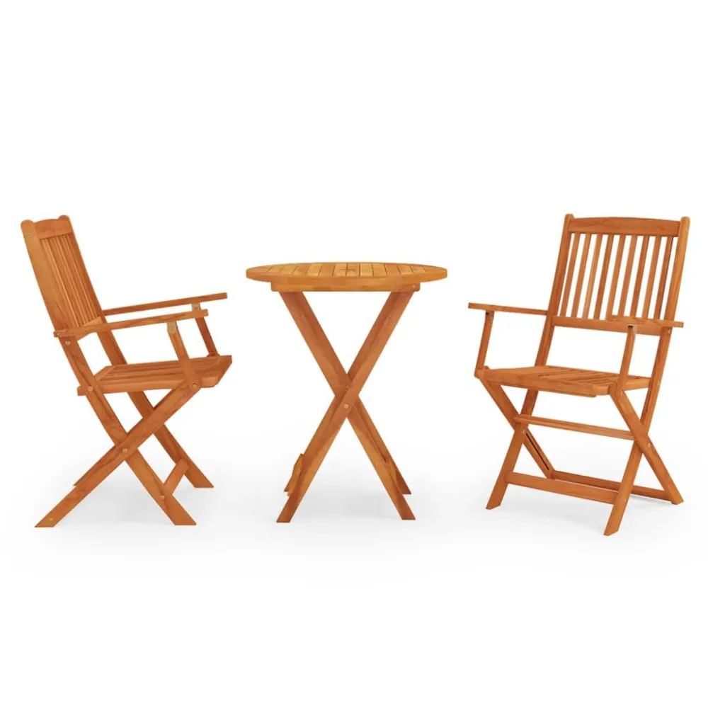 3 pcs conj. jantar exterior dobrável madeira eucalipto maciç em Tecido Outdoor