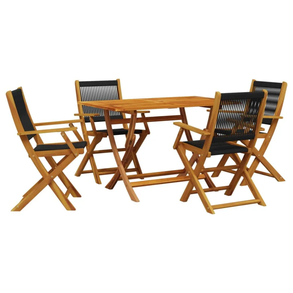 5 pcs conj. jantar para jardim polipropileno/madeira maciç preto com Almofadas Incluídas