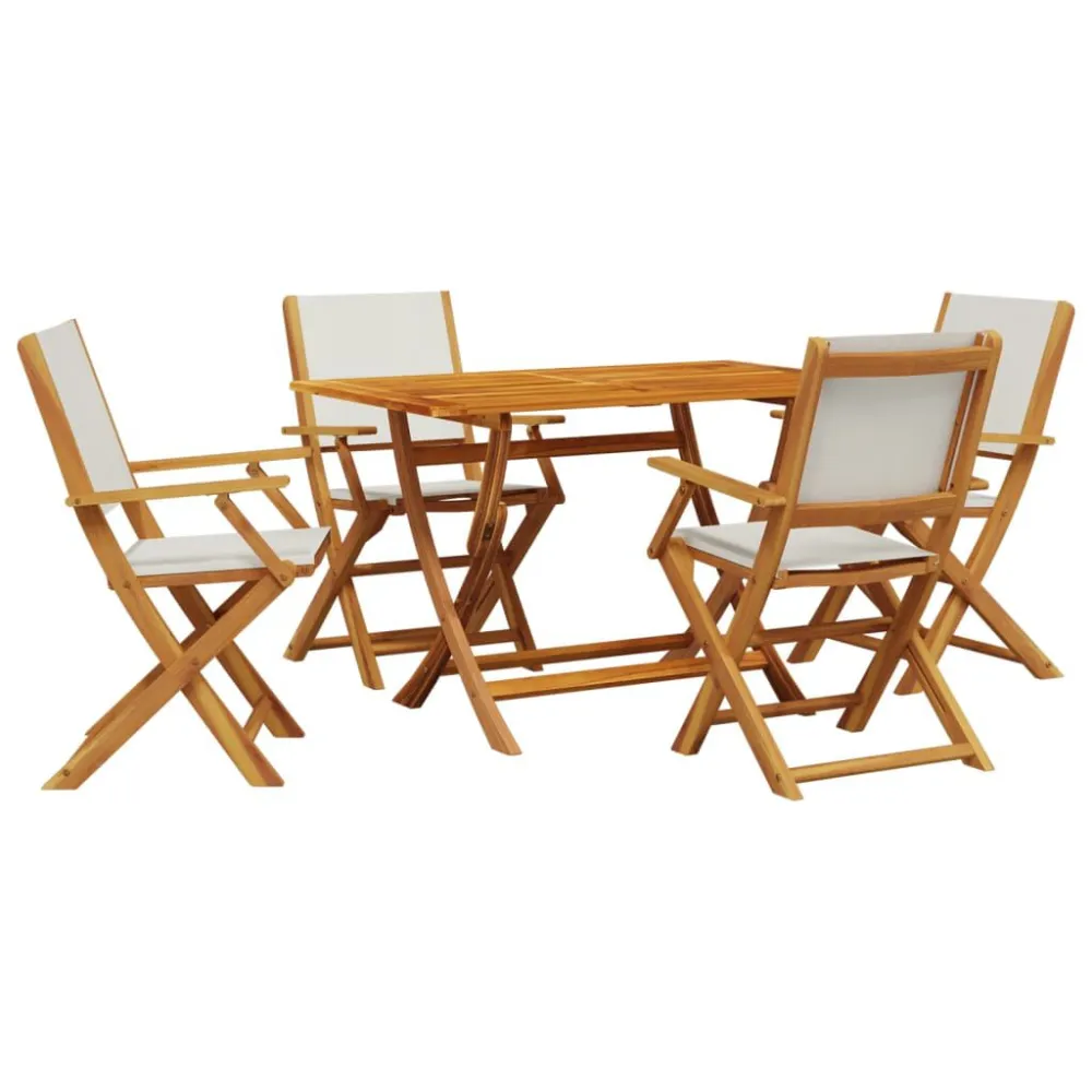 5 pcs conj. jantar para jardim tecido/madeira maciç branco nata com Almofadas Incluídas