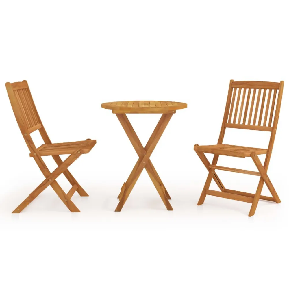 3 pcs conjunto jantar dobrável para jardim madeira acácia maciç em Alumínio e Vidro