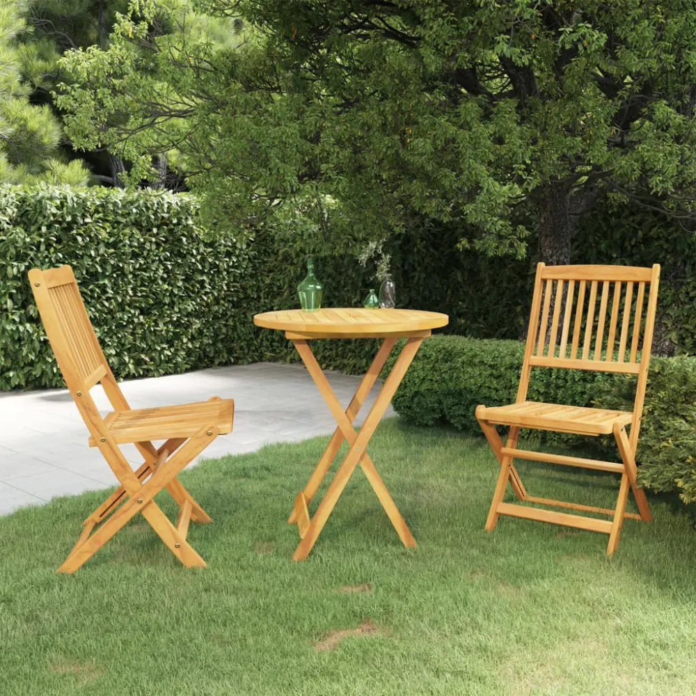 3 pcs conjunto jantar dobrável para jardim madeira acácia maciç em Alumínio e Vidro