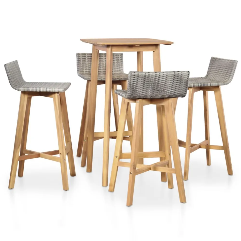 5 pcs conjunto de jantar exterior madeira acácia maciç com Almofadas à Prova D'água