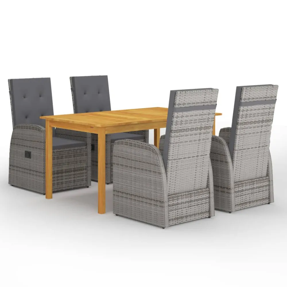 5 pcs conjunto de jantar de jardim cinzento com Almofadas Incluídas