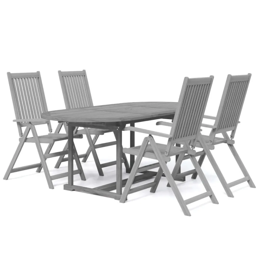 5 pcs conjunto de jantar jardim madeira acácia maciç com Mesa e 6 Cadeiras