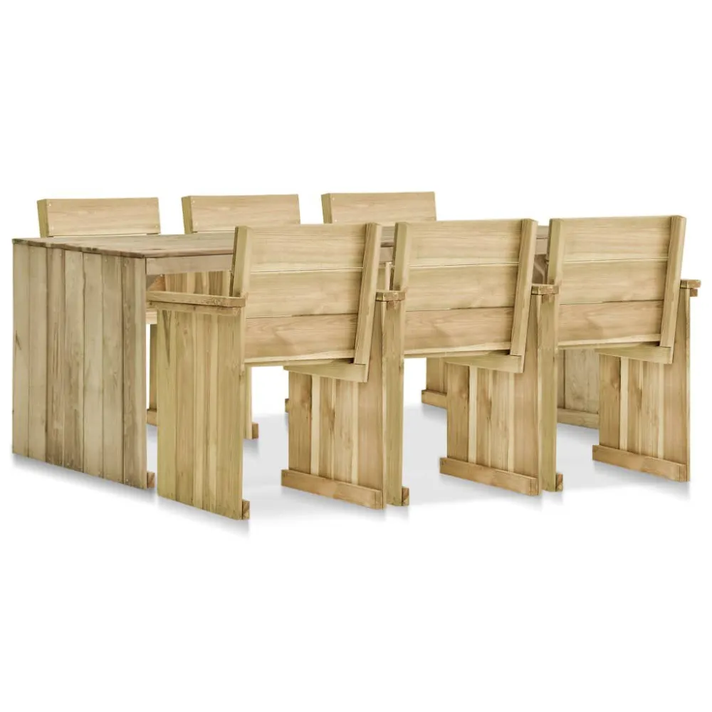 7 pcs conjunto de jantar para exterior pinho impregnado com Almofadas à Prova D'água