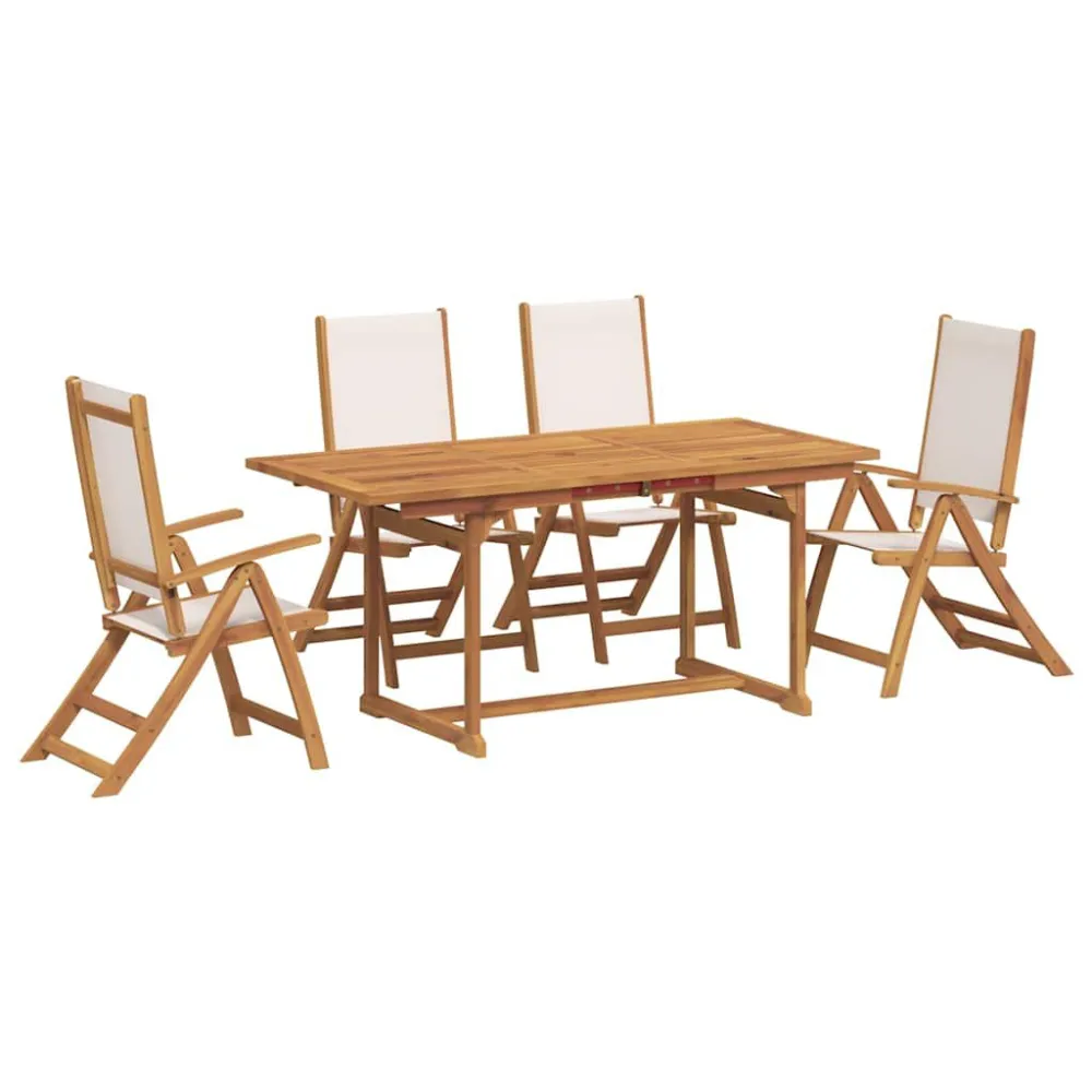 5 pcs conjunto de jantar para jardim acácia maciç e textilene | ço Inoxidável