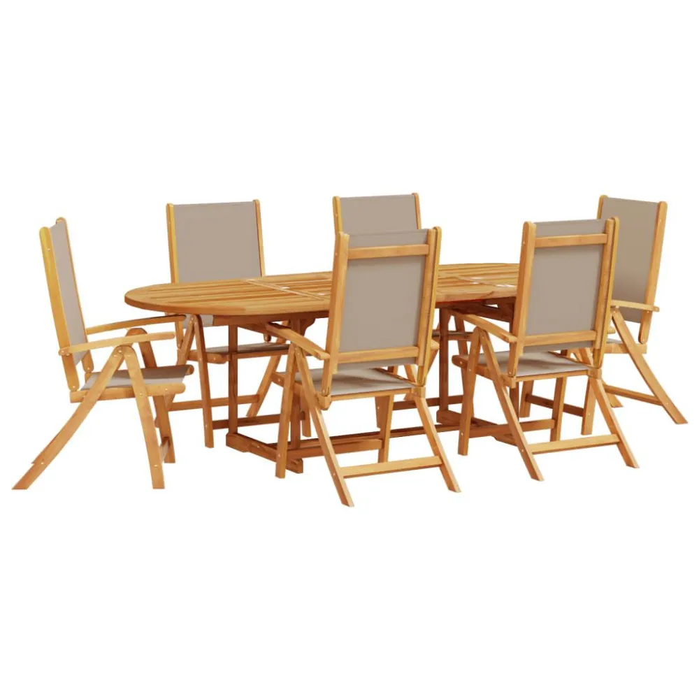7 pcs conjunto de jantar para jardim acácia maciç e textilene em Tecido Outdoor