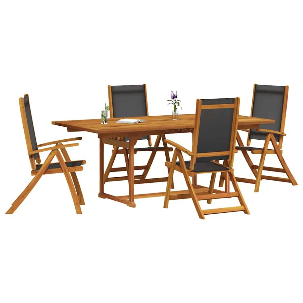 5 pcs conjunto de jantar para jardim acácia maciç e textilene com Almofadas à Prova D'água