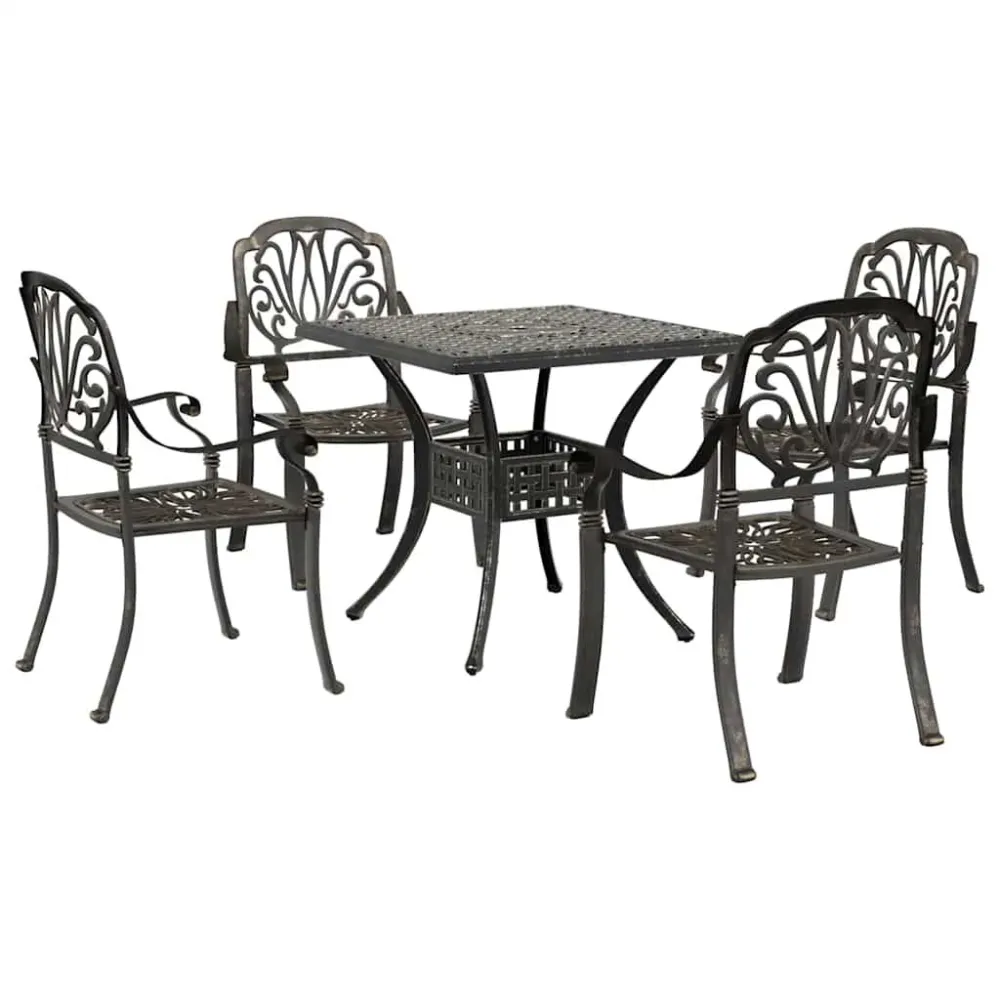 5 pcs conjunto de jantar para jardim alumínio fundido cobre escuro em Alumínio e Vidro