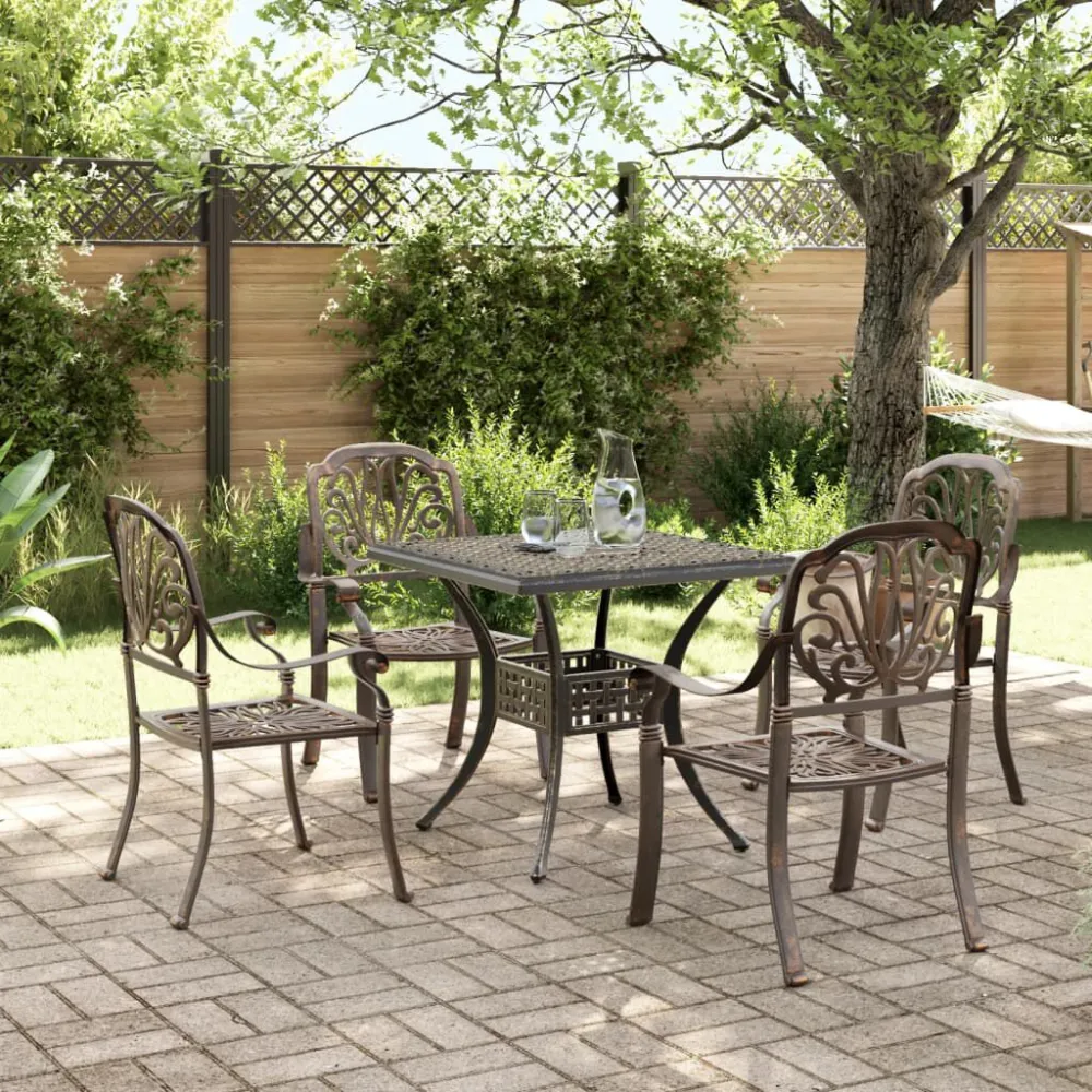 5 pcs conjunto de jantar para jardim alumínio fundido cobre escuro em Alumínio e Vidro
