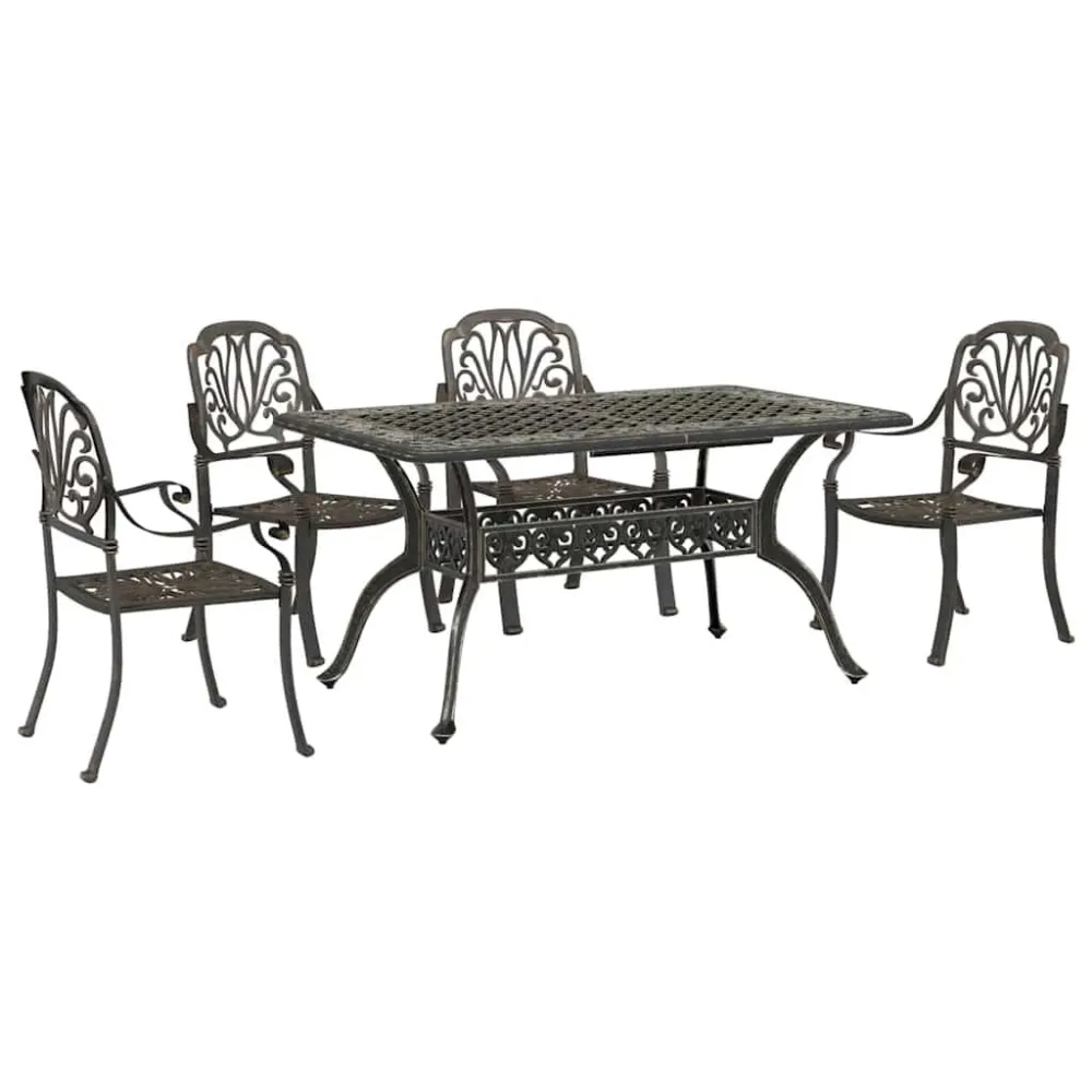 5 pcs conjunto de jantar para jardim alumínio fundido âmbar escuro