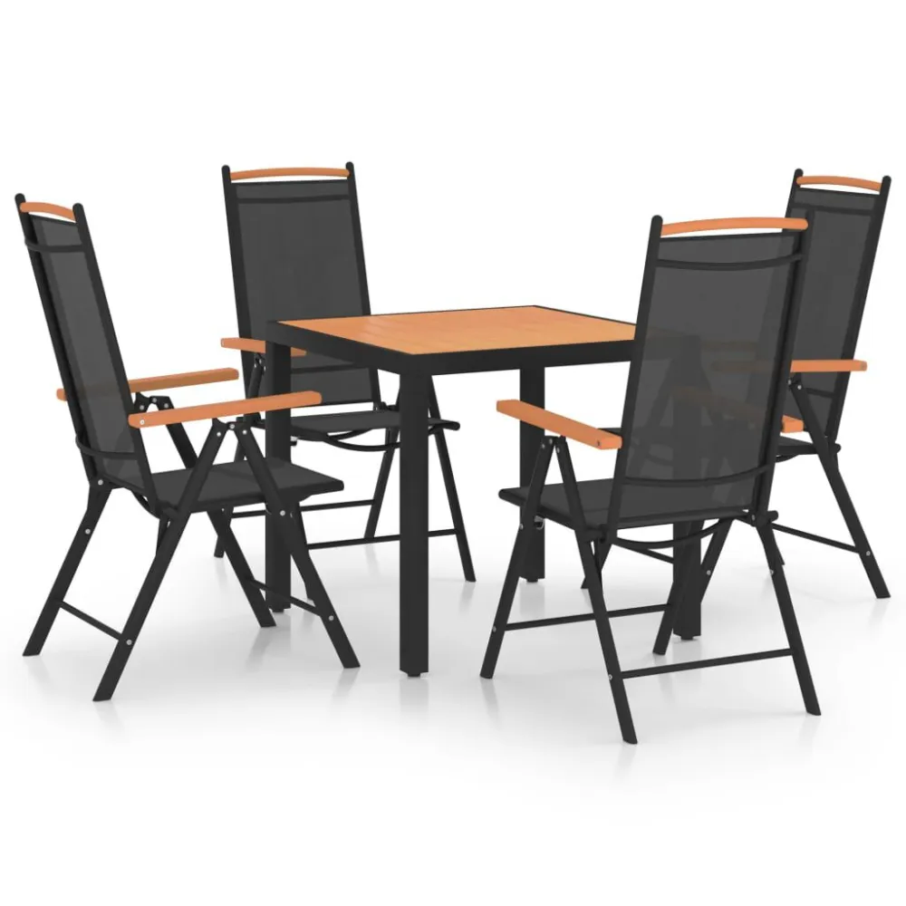 5 pcs conjunto de jantar para jardim alumínio preto com Mesa e 6 Cadeiras