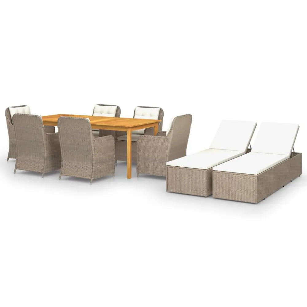 9 pcs conjunto de jantar para jardim castanho em Tecido Outdoor