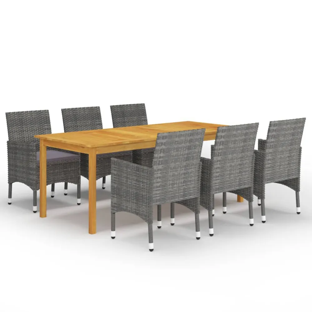 7 pcs conjunto de jantar para jardim cinzento Fácil Manutenção