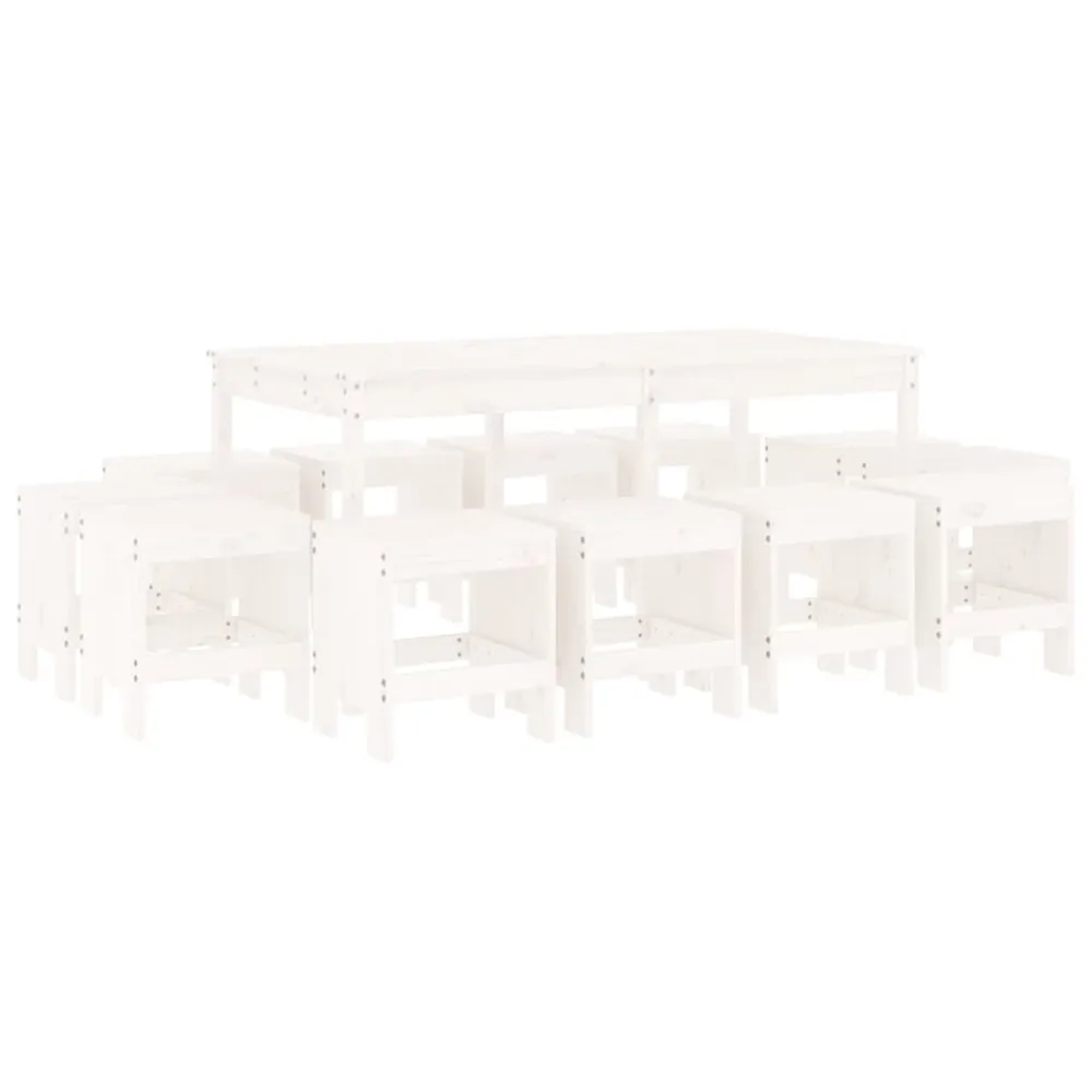 13 pcs conjunto de jantar para jardim pinho maciço branco Fácil Manutenção