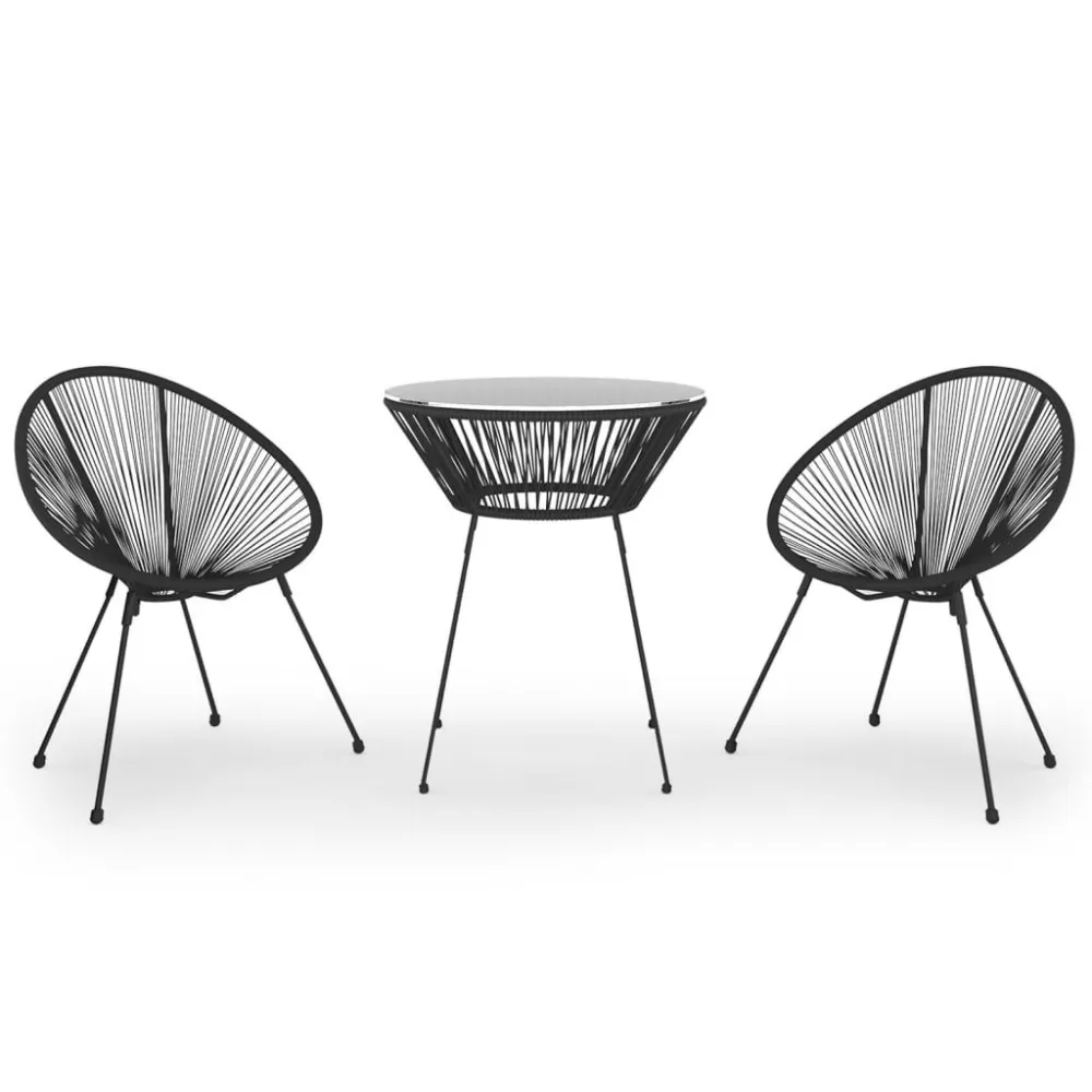 3 pcs conjunto de jantar para jardim preto em Alumínio e Vidro
