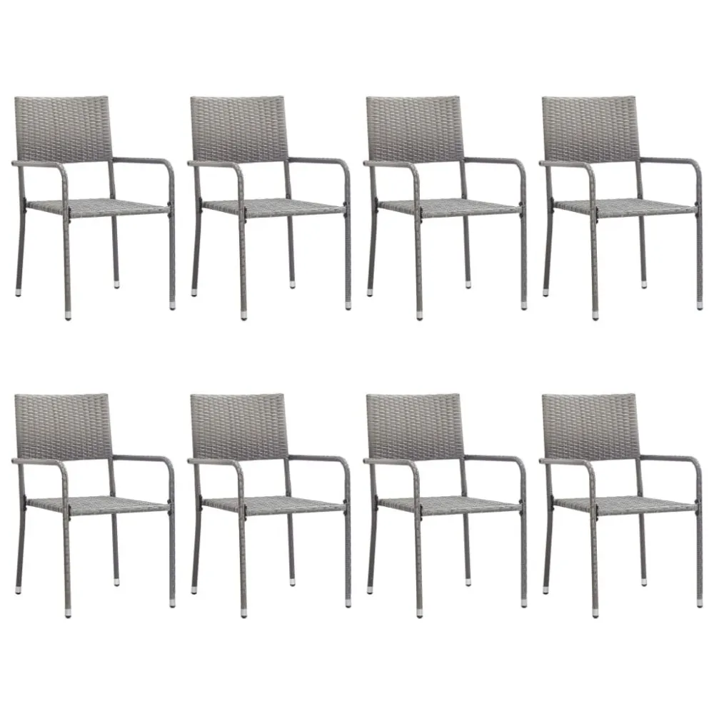 9 pcs conjunto jantar para jardim vime PE antracite e cinzento com Almofadas Incluídas
