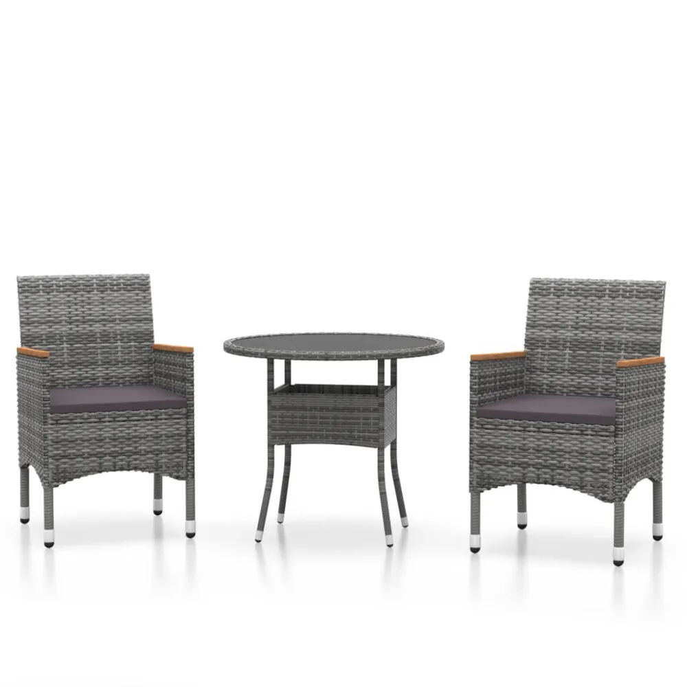 3 pcs conjunto de jantar para jardim vime PE cinzento com Mesa e 6 Cadeiras