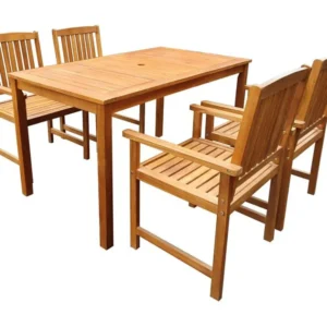 5 peças conjunto de jantar exterior madeira acácia maciç com Almofadas à Prova D'água
