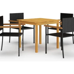 5 peças conjunto de jantar para jardim preto com Estofados Removíveis